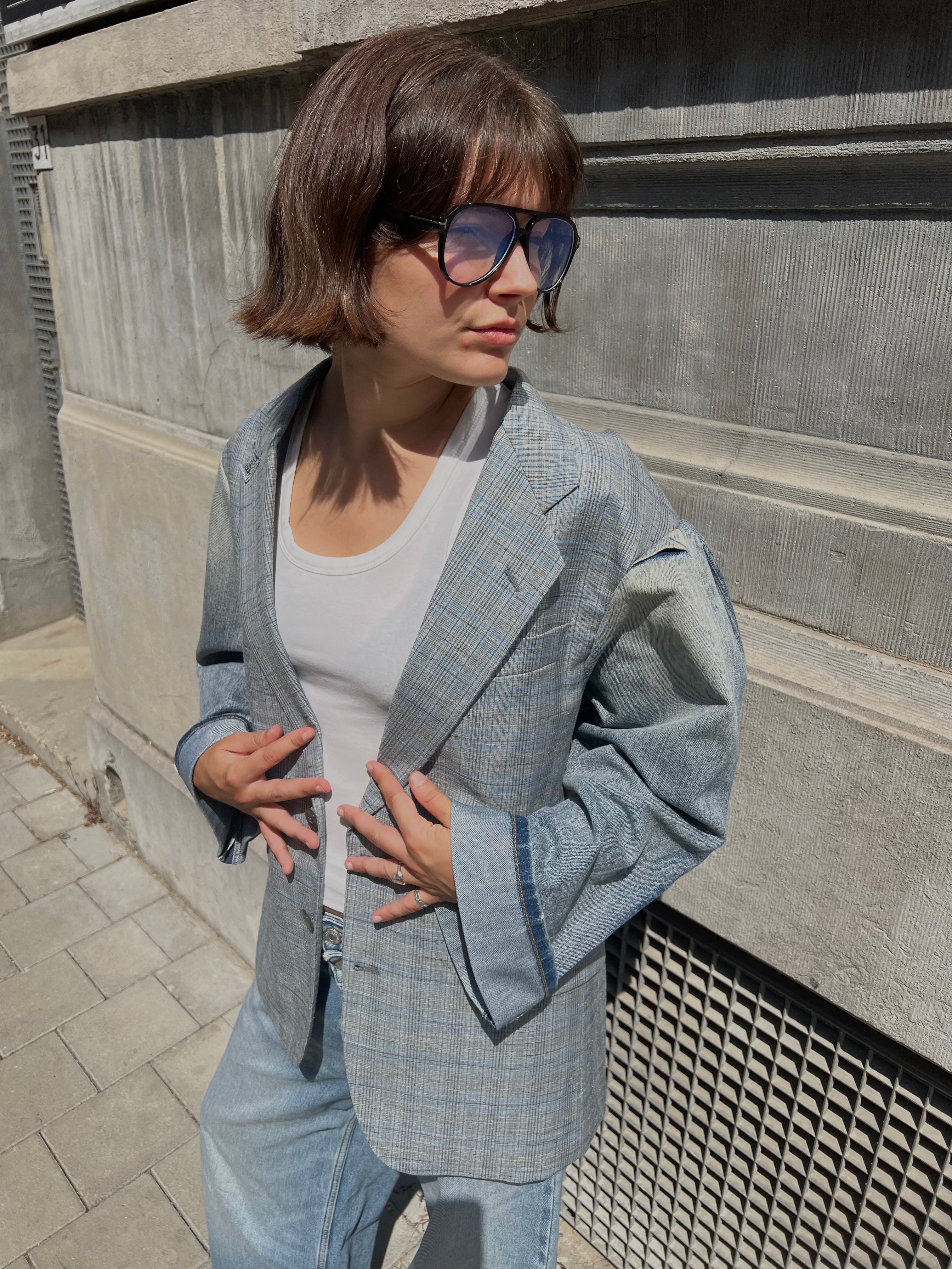 Grey Blue Jeans Blazer-6