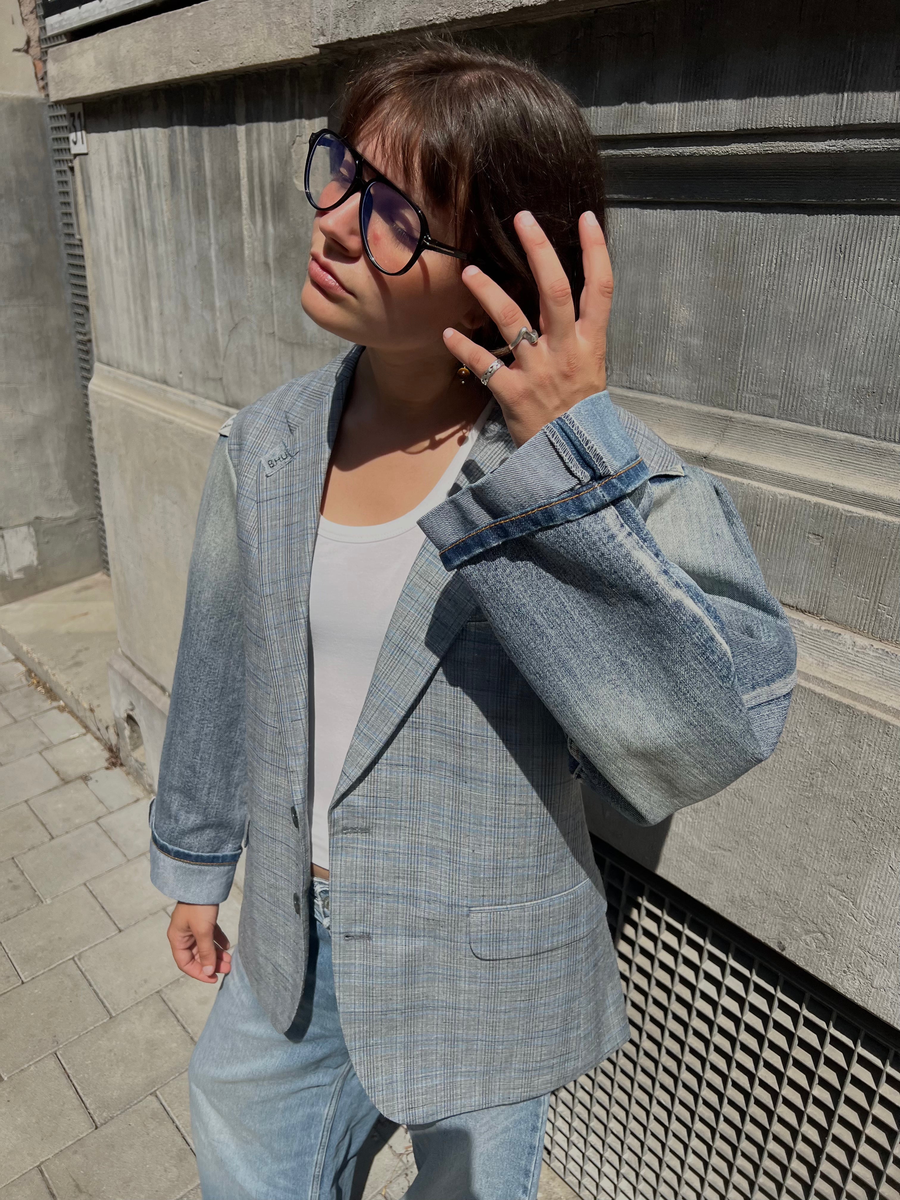 Grey Blue Jeans Blazer